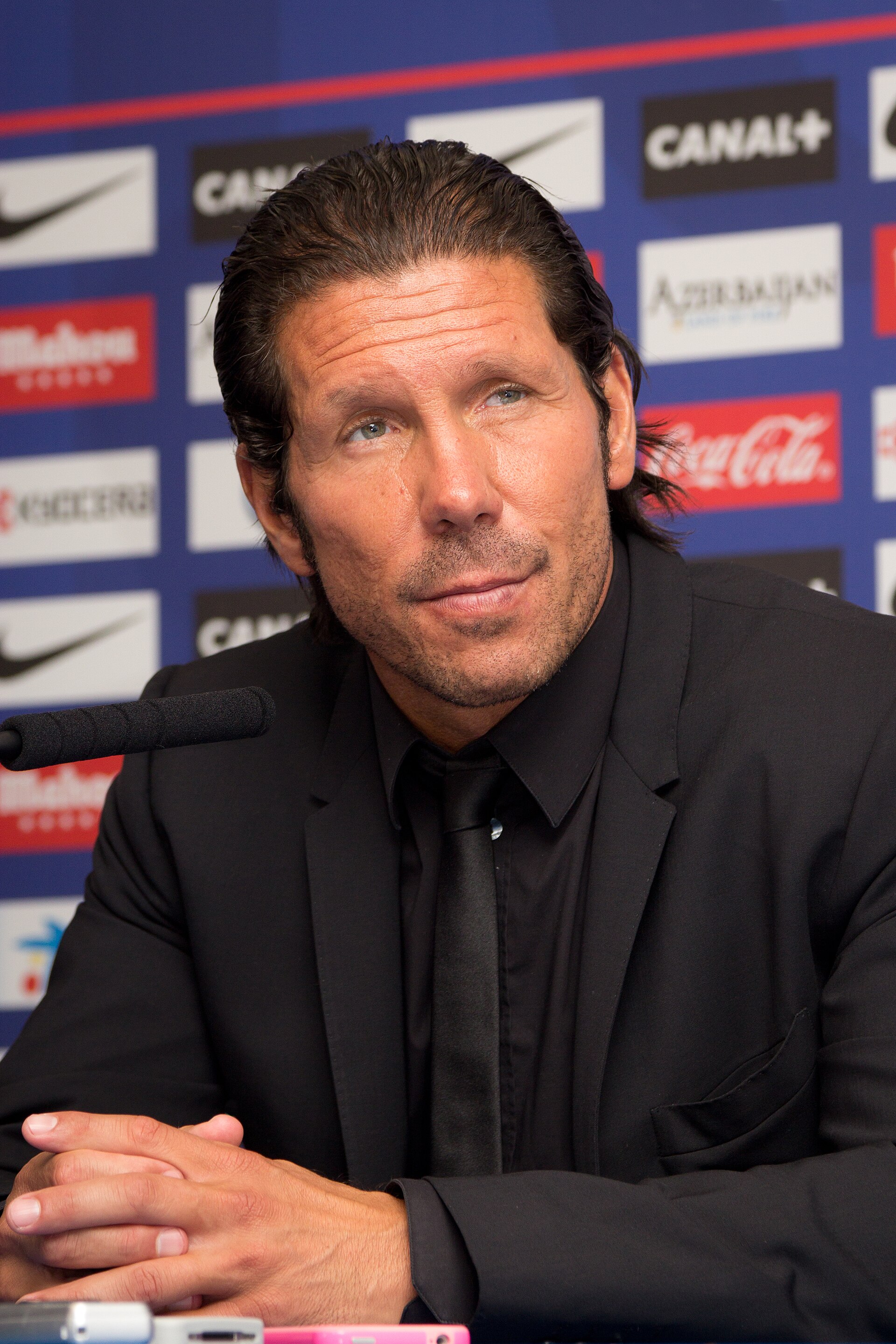 Diego Simeone during a news conference after a football game as coach of Atlético de Madrid.